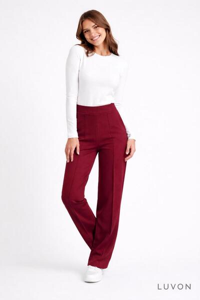 LUVON Burgundy High Waist Women's Palazzo Trousers with Pockets