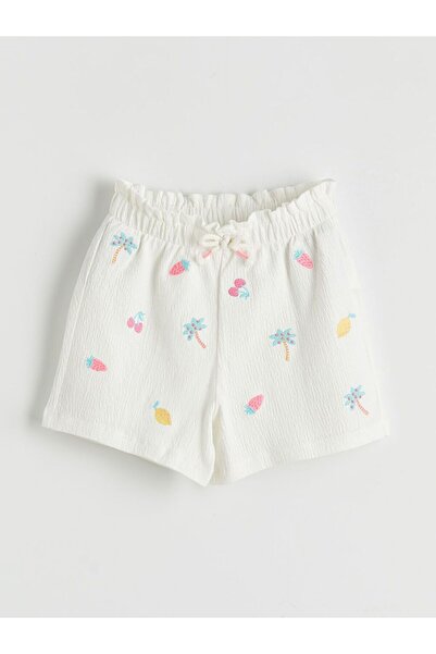 LC Waikiki LCW Kids Beli Lastikli Nakışlı Kız Çocuk Şort