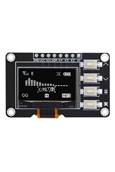 EmAyCenter 0.96 İnç 128x64 I2C OLED Ekran Modülü - 4 Butonlu SSD1315 Beyaz Gr...