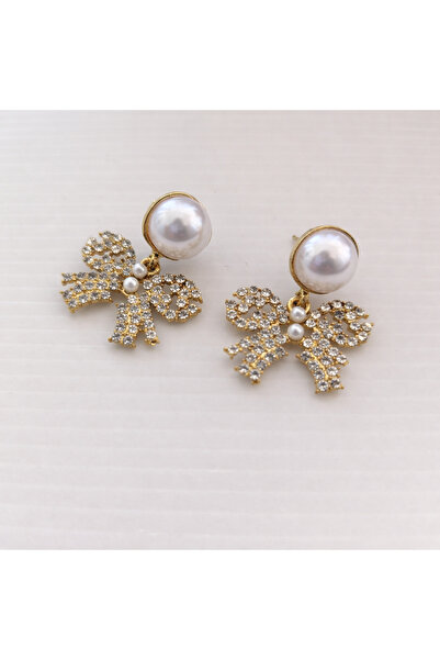 GlaMLo Accessories Κομψά σκουλαρίκια με μαργαριτάρια και φιόγκο, με κρύσταλλα...