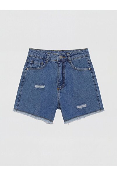 LC Waikiki Pantaloni scurți de jeans pentru fetiță cu detalii rupte pentru co...