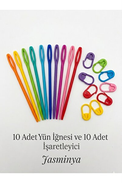 Jasminya 10 Adet Plastik Yün İğnesi & 10 Adet İlmek İşaretleyici Seti