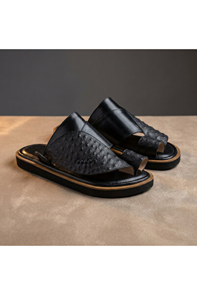 chic najd Black Oriental Shoes Made of Printed Ostrich Leather