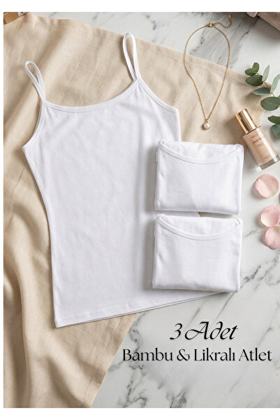 QKK Γυναικείο Σετ 3 τεμαχίων Λευκό Μπαμπού Λύκρα με Λεπτές Τιράντες - Ελαστικ...