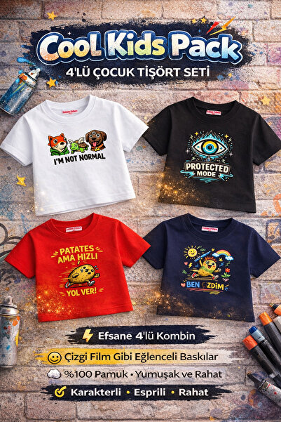 Rabona Fashion Cool Rebel Kids – 4-Piece Children's T-Shirt Set