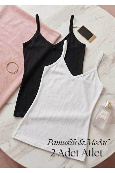 QKK Γυναικείο σετ 2 τεμαχίων από βαμβακερό μοντάλ εσώρουχο με λεπτές τιράντες...