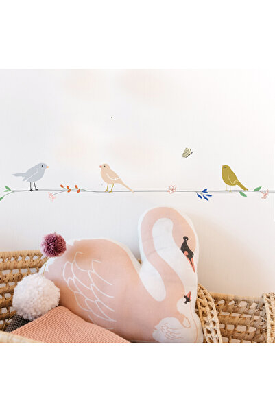PETIT-ATELlER Pastel Songbirds on Wire Wall Sticker Set Kids Nursery Soft Bed...