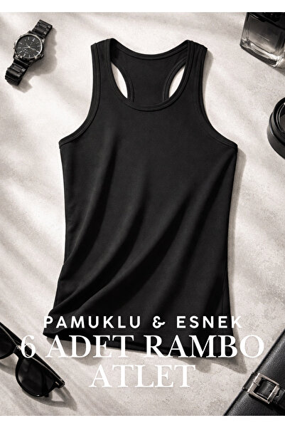 QKK Men's 6-Pack Black Lycra Cotton Rambo Undershirts - Sportsman Cut Premium...