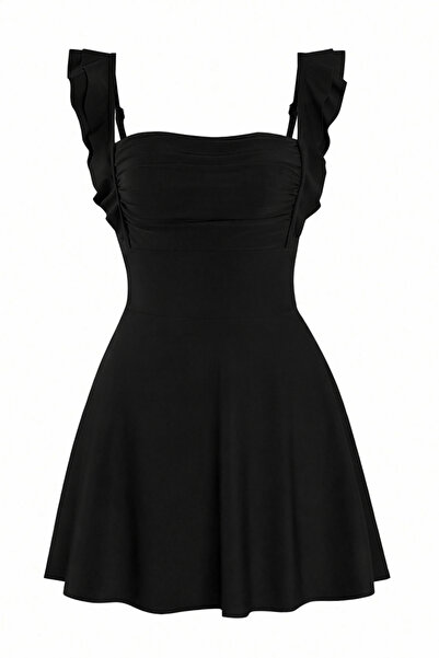 Edela Μαύρο φόρεμα με λεπτομέρεια ντραπέ και σορτς με τιράντες