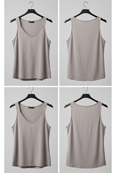 Glaura Fashion Kadın TAŞ ve Siyah Renk V Yaka Geniş Askılı Bluz - %100 Polyes...