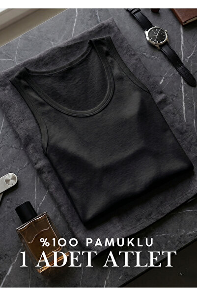 QKK 100% Cotton Men's Undershirt - Black Anti-Sweat Combed Cotton Undershirt