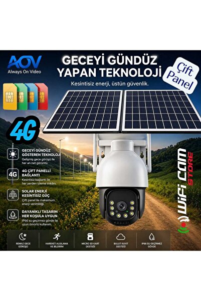 WİFİCAM 5MP Geceyi Gündüz Gösteren Starlight Çift Panelli 4g Aov Solar Kamera