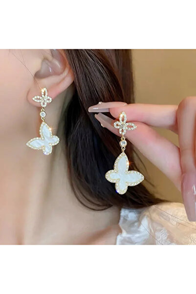 GlaMLo Accessories Κομψά σκουλαρίκια πεταλούδες με κρύσταλλα και φίλντισι