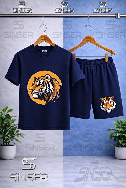 SS SİNSER Παιδικό T-Shirt με στάμπα TIGER HEAD IN THE CIRCLE YELLOW - Σετ σορτς