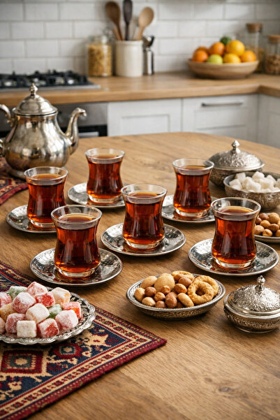 DMT COPPER HOME Χειροποίητο Χάλκινο Σφυρήλατο Πιάτο Τσαγιού Gaziantep – 6 Τεμ...