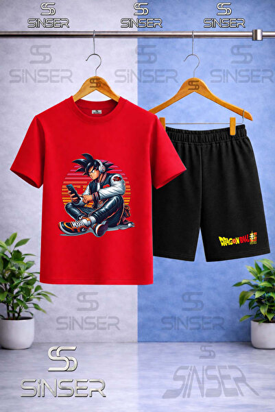 SS SİNSER Children's Goku Phone Headset Sitting Printed Crew Neck T-Shirt - S...