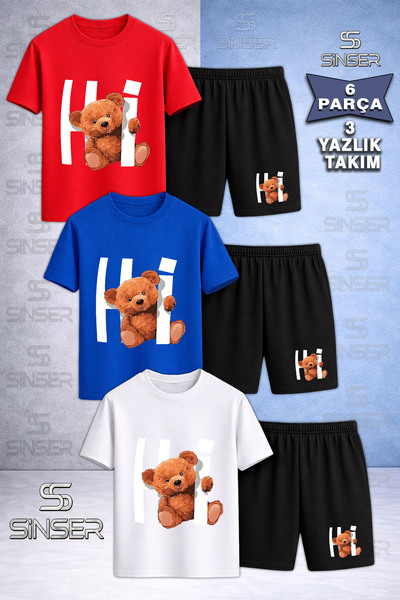SS SİNSER Children's Hi Bear White Printed T-Shirt with Text Printed on the B...