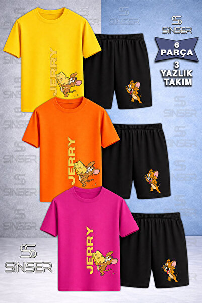 SS SİNSER Παιδικό T-Shirt 3 τεμαχίων με στάμπα MARE JRY CHEESE CALAN με λαιμό...