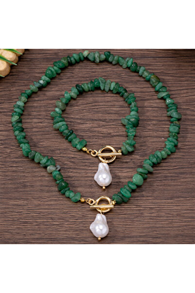 GlaMLo Accessories Σετ κολιέ και βραχιόλι διακοσμημένο με πέτρες και μπαρόκ μ...