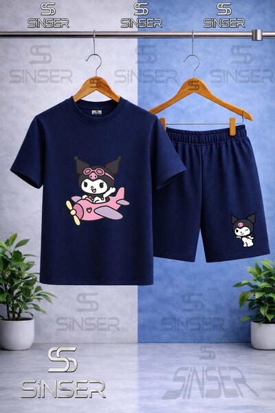 SS SİNSER Children's Kromi Ucakta Tekli Printed Crew Neck T-Shirt - Shorts Set