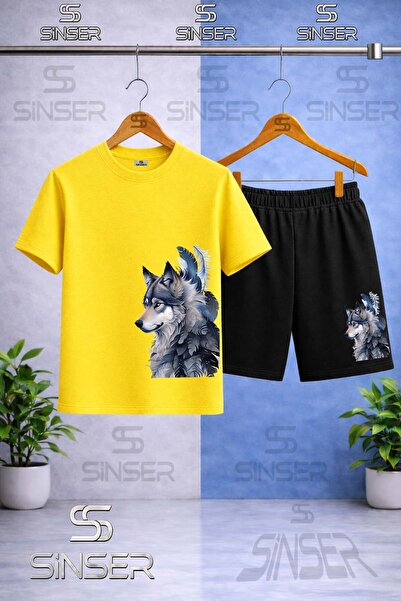 SS SİNSER Children's Kurt Gri Yanda Printed Crew Neck T-Shirt - Shorts Set