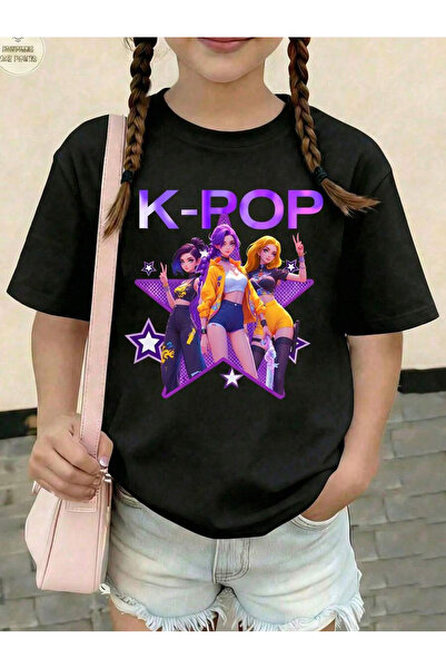 cc collection Devojčice K-Pop majica sa printom, crna pamučna majica, trend m...