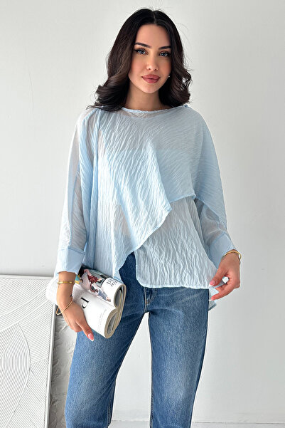Noa&Noa Γυναικεία διαφανής μπλούζα oversized – Ασύμμετρη κοπή, χαλαρή και κομ...