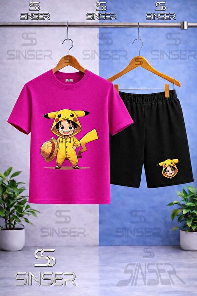 SS SİNSER Kids' Pirate Pokemon Printed Crew Neck T-Shirt - Shorts Set