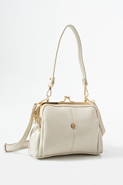 DEV 3 ADAM Κρεμ Χρώμα, Γυναικεία τσάντα χιαστί και ώμου από μαλακό δέρμα 4 τμ...