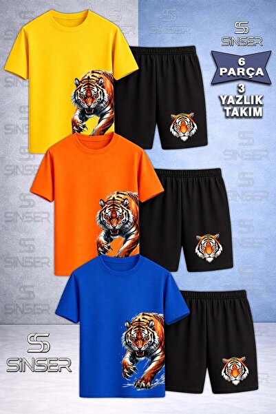 SS SİNSER Παιδικό T-Shirt 3 τεμαχίων με στάμπα Tiger Side Print και λαιμόκοψη...