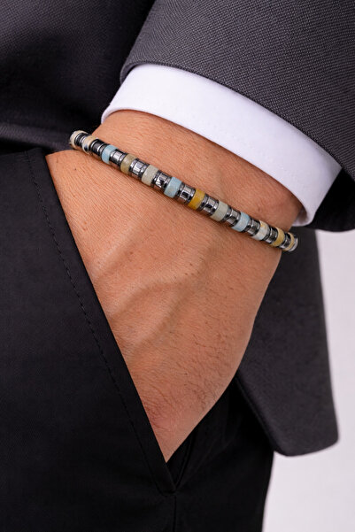 nss sky rock Cylinder Cut Natural Stone Bracelet Minimal Elegance with 4mm Th...