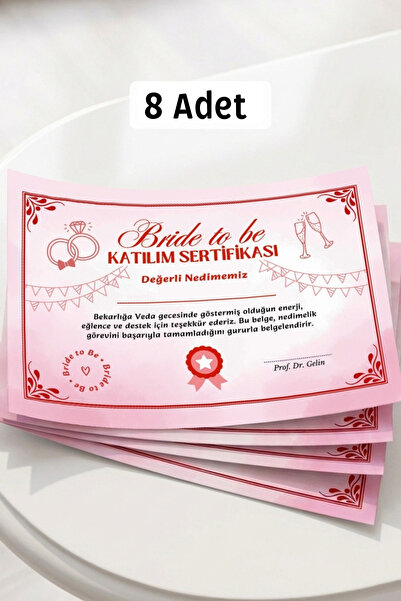 Metranya Bekarlığa Veda Katılım Sertifikası 8 Adet Bride To Be Partisi Eğlenc...