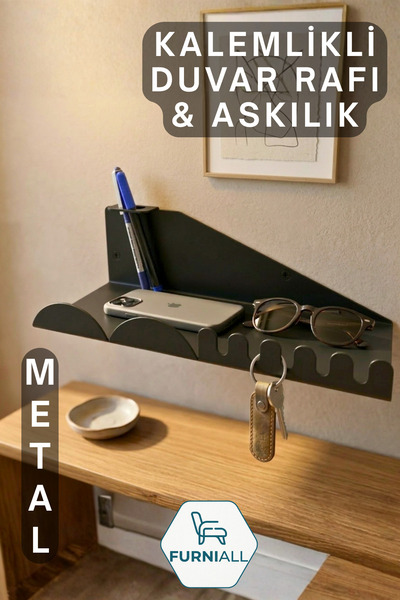 Modern Metal Duvar Rafı, Ofis ve Çalışma Masası Organizeri, Dekoratif Duvar Askılığı ve Raf Ünitesi