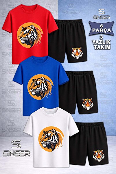 SS SİNSER Παιδικό Σετ T-Shirt και Σορτς 3 τεμαχίων με στάμπα Tiger Head Circl...