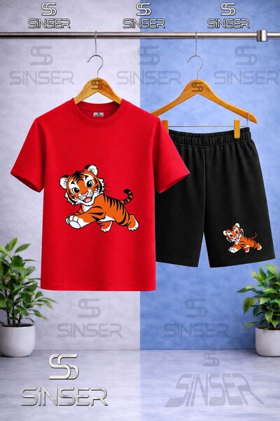 SS SİNSER Παιδικό T-Shirt με στάμπα Tiger Drawing Cute - Σετ με σορτς