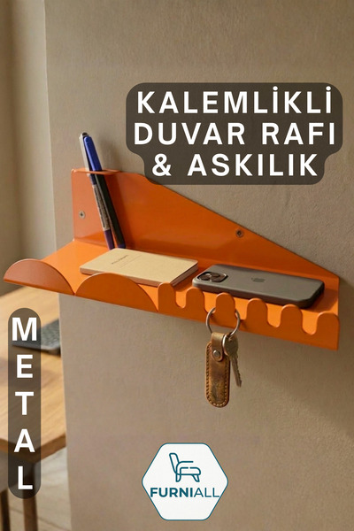Modern Metal Duvar Rafı, Ofis ve Çalışma Masası Organizeri, Dekoratif Duvar Askılığı ve Raf Ünitesi
