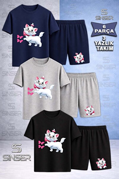 SS SİNSER Παιδικό T-Shirt 3 τεμαχίων με στάμπα CAT, RIBBON και BUTTERFLY - Σε...