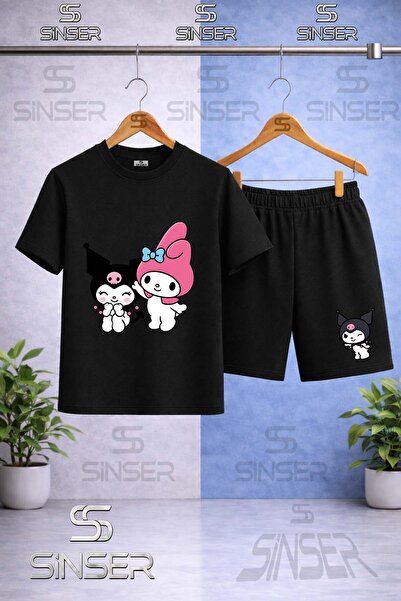 SS SİNSER Children's Kromi and My Melody Printed Crew Neck T-Shirt - Shorts Set