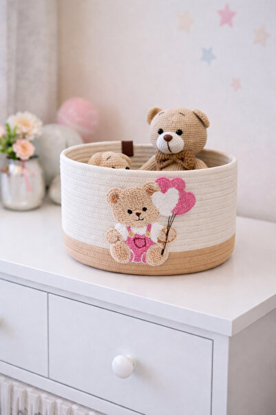 Berçak Home Ροζ καλάθι παιδικού δωματίου με αρκουδάκια, οργανωτής παιχνιδιών,...