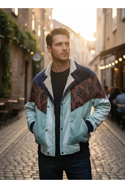 CANMODA (7942) Recien Unisex Γιακάς από γούνα Vintage Αζτέκικο Μπουφάν Oversi...