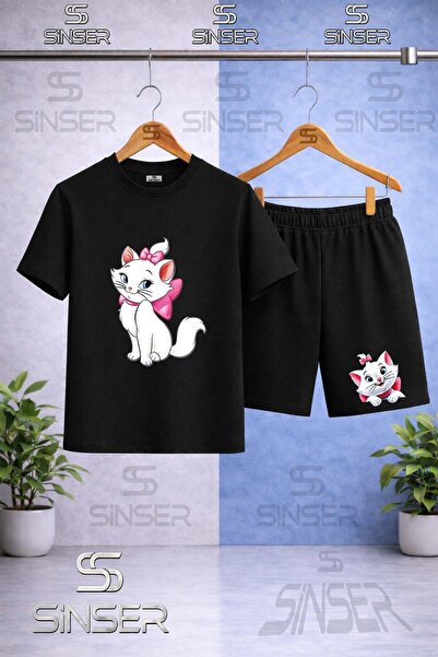 SS SİNSER تي شيرت للأطفال مطبوع عليه KEDI KURDALELI YAN DURAN برقبة دائرية - ...
