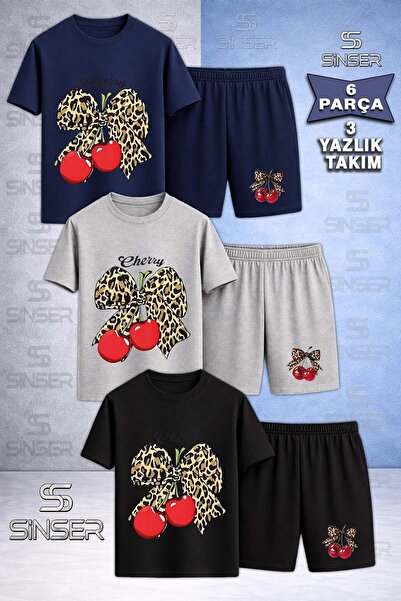 SS SİNSER تي شيرت للأطفال مطبوع عليه CHERRY LEOPARD CHERY YAZILI برقبة دائرية...