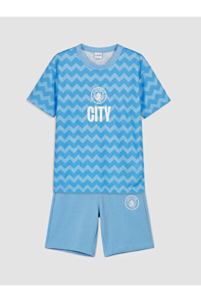 LC Waikiki Rmz Gi̇yi̇m Farkiyla Manchester City Printed Boys' Shorts Set