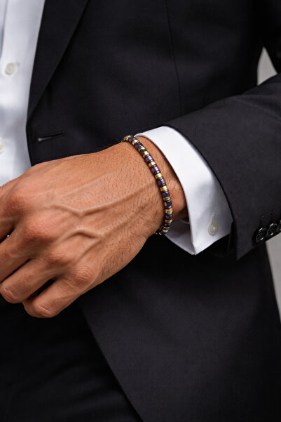 nss sky rock Cylinder Cut Natural Stone Bracelet Minimal Elegance with 4mm Th...