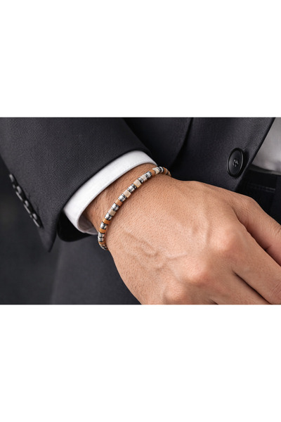 nss sky rock Cylinder Cut Natural Stone Bracelet Minimal Elegance with 4mm Th...