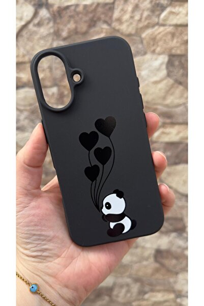 Vip Case iPhone 16 Plus Uyumlu Kalpli Panda Desenli Silikon Darbe Emici Klasi...