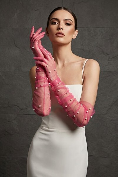 Hobigram Γάντια Φούξια Noctyra Pearl Mesh Couture – Πολυτελές Αξεσουάρ για Επ...
