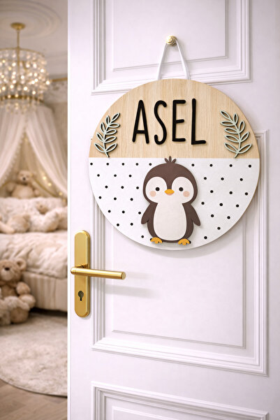 estölye El Yapımı Penguen Temalı İsme Özel Yuvarlak Bebek Kapı süsü, Hastane ...