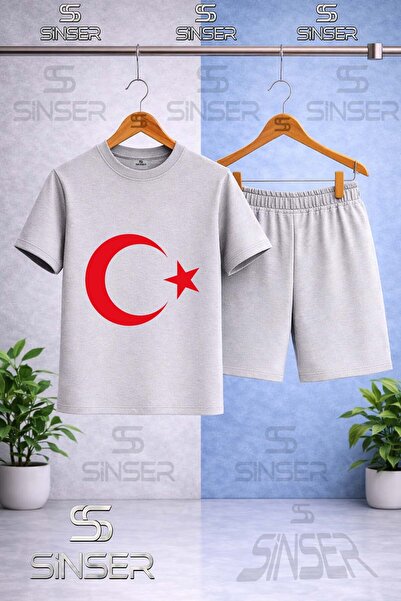 SS SİNSER Children's Moon Star Red Printed Crew Neck T-Shirt - Shorts Set