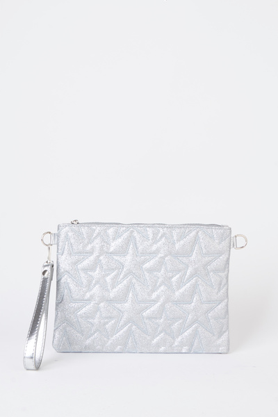 Vivaq Γυναικεία τσάντα χειρός και clutch από ασημί αστραφτερό δερμάτινο υλικό...